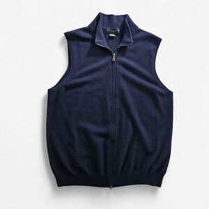 Bloomingdale's Men's Store 100% Cashmere Zip Up Sweater Vest in Navy Blue XL